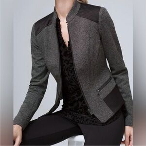 NWOT White House Black Market Gray and Black Trapunto Moto Jacket
